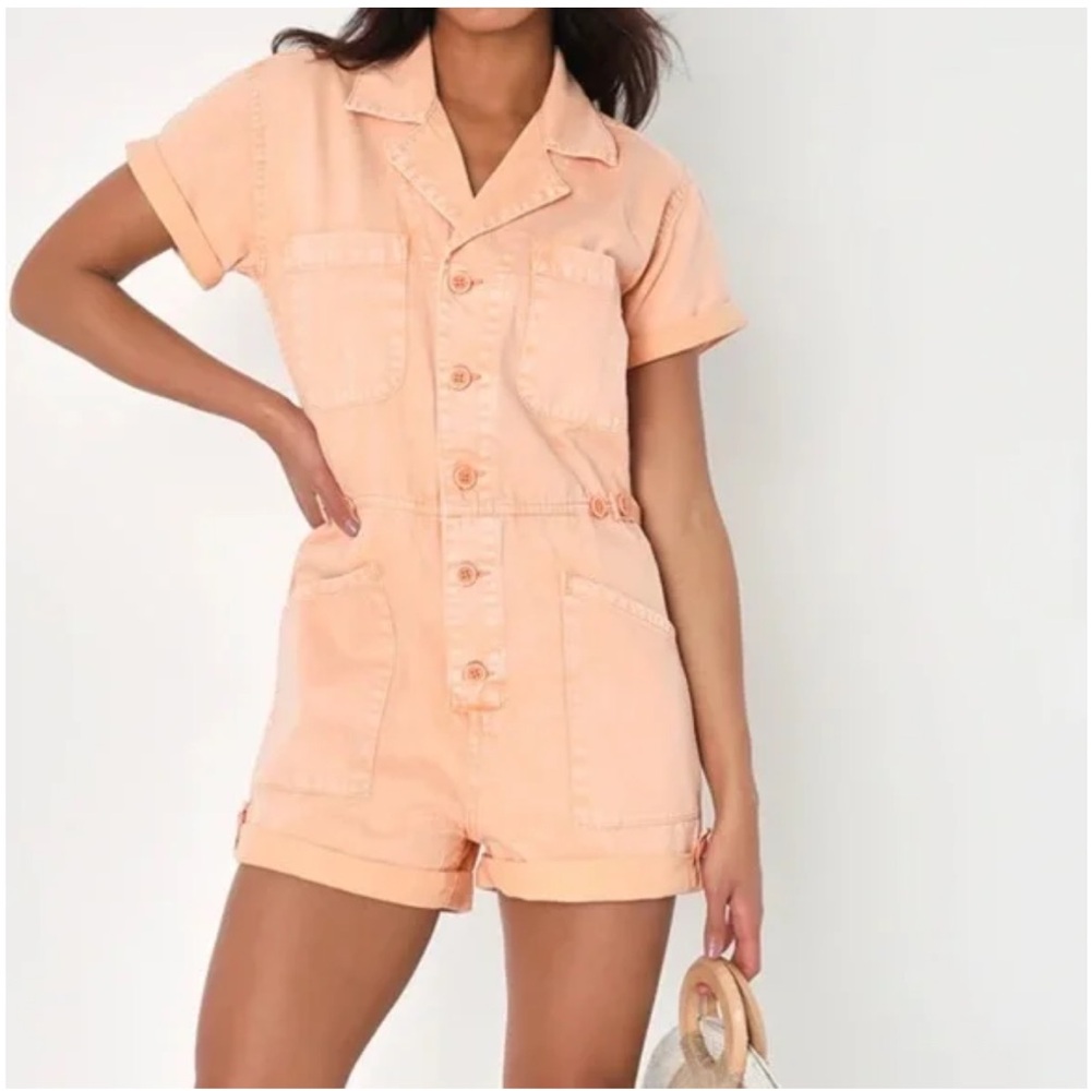 pistola Peach Short-Sleeve Button Romper